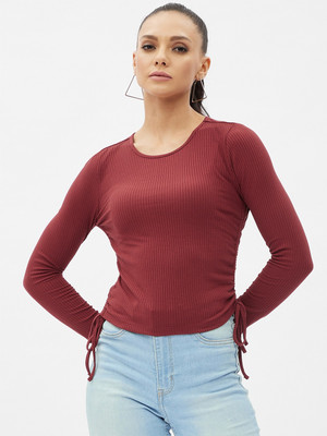 Harpa Basics Casual Solid Women Maroon Top