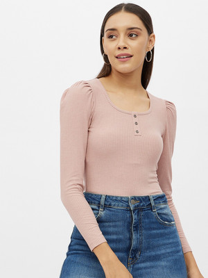 Harpa Basics Casual Solid Women Gold Top