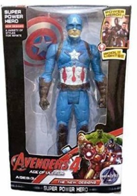TINY TREASURES Action Legends Super Heroes Toys for kids with LED Light on Chest with Weapons Twist and Move Captain America Hero (Multicolor)(Multicolor)