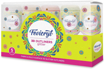 Fevicryl 3D OUTLINER ASSORTED GLITTER(Set of 5, Yellow)