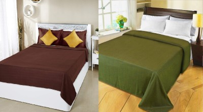 evohome Self Design Double Fleece Blanket for  Mild Winter(Polyester, Brown, Green)