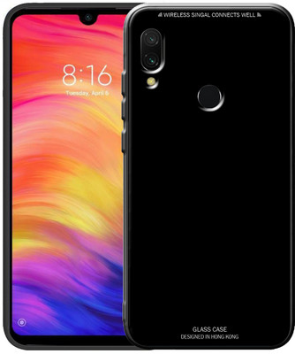 VOSKI Back Cover for Xiaomi Redmi Note 7 Pro Toughened Luxurious Glass Shockproof Soft Edges TPU Full Protective Case(Black, Shock Proof, Pack of: 1)