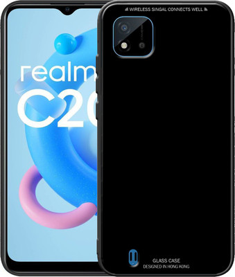 VOSKI Back Cover for Realme C11 2021 Glass Back Cover Glass Cover Luxurious Toughened Glass with Camera Protection(Black, Rugged Armor, Pack of: 1)