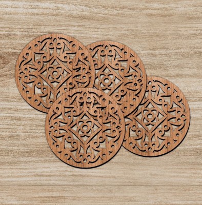 KREEPO Round Wood Coaster Set(Pack of 4)