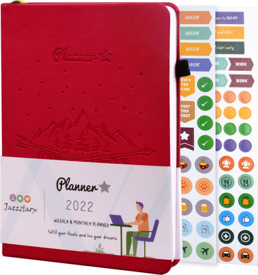 Jazzstarx PLANNER STAR 2022 Dated ( Jan 2022 – Jan 2023) Monthly & Weekly Life Planner A5 Diary Ruled 300 Pages(Red)