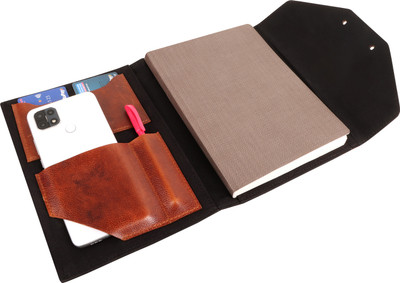 ADVINCI Diary & Notebook Cover | Designer Leather & Canvas Sleeve, Mobile, Cards Pocket A5 Diary Yes 100 Pages(Black)