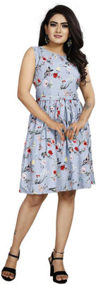 Elwik Women A-line Grey Knee Length Dress