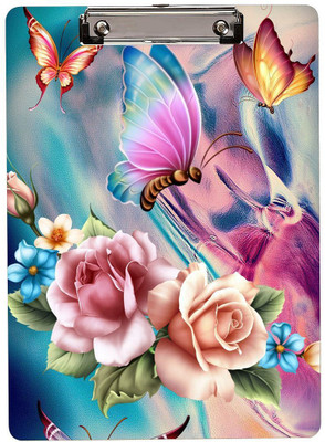 KREEPO Alluring Flower With Flying Butterflies Wooden Exam Clipboard Writing Examination Pad(Set of 1, Multicolor)