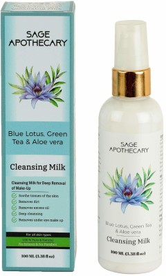 Sage Apothecary Cleansing Milk Blue Lotus, Green Tea & Refreshing Aloe Vera Extract For All Skin Types Makeup Remover(100 ml)