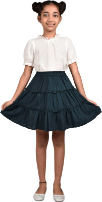 chuppan chupai Girls Casual Top Skirt(Bottle Green)