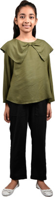 chuppan chupai Girls Casual Top Trouser(Olive)