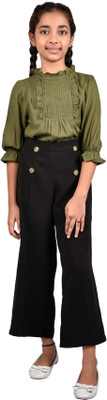 chuppan chupai Girls Casual Top Trouser(Olive)