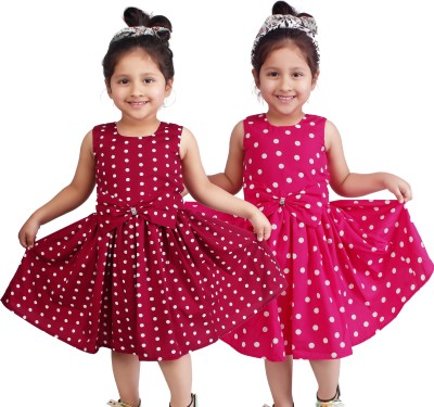 Linya Girls Below Knee Casual Dress(Pink, Sleeveless)