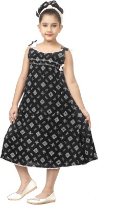 ANG FASHION Indi Girls Midi/Knee Length Casual Dress(Black, Sleeveless)