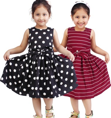 Linya Girls Calf Length Casual Dress(Black, Sleeveless)