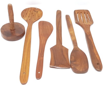 DESI KARIGAR Brown Wooden Skimmer - 6 Pieces Kitchen Tool Set(Brown, Spatula, Masher)