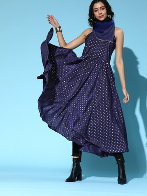 79 OFF on Sangria Women Embellished Anarkali Kurta Dark Blue on