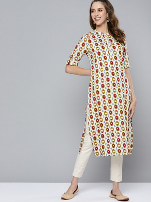 HERE&NOW Women Printed Straight Kurta(Beige)