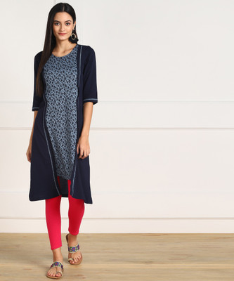 Aurelia Women Self Design A-line Kurta(Blue)
