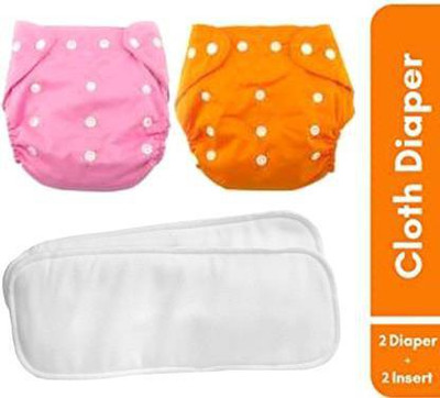 CREEPY Baby Cotton Cloth Pocket Washable Reusable Adjustable Pack Of 2 Diaper Nappie With 2 Insert Pad