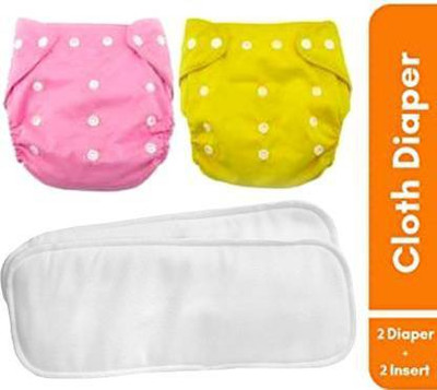 CREEPY Baby Cotton Cloth Pocket Washable Reusable Adjustable Pack Of 2 Diaper Nappie With 2 Insert Pad