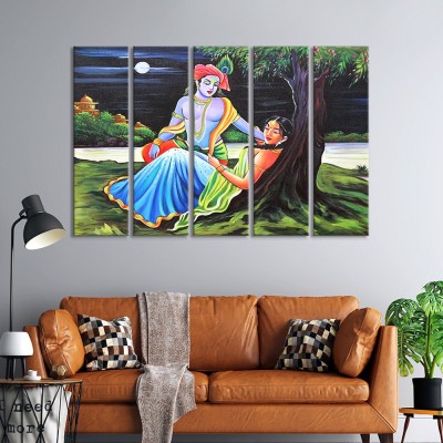 999Store Multicolor Rectangular Engineering Wood Radha Krishna Wall Frame (Set of 5) Digital Reprint 30 inch x 51.18 inch Painting(Without Frame, Pack of 5)