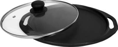 dynamic cookwares Cast Iron Dosa Tawa 12 Inch with Lid Tawa 31.75 cm diameter with Lid(Cast Iron, Non-stick, Induction Bottom)