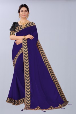 THAETA Solid/Plain Jamdani Georgette Saree(Dark Blue)