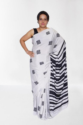 LSD Digital Print Daily Wear Crepe Saree(White)