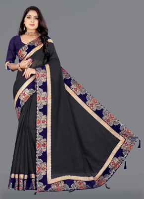 QENY Solid/Plain Daily Wear Chanderi Saree(Black)