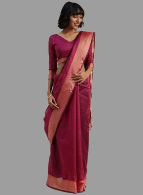 ROFOLO Solid/Plain Daily Wear Cotton Silk Saree(Maroon)