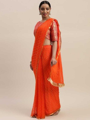 V And V Shop Embellished Bollywood Chiffon Saree(Orange)