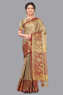 Anp Store Woven Dharmavaram Jacquard, Cotton Silk Saree(Brown)