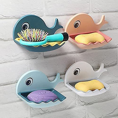 Twok Self Draining Fish Shape Cute Soap Plastic Dish Adhesive Waterproof(Multicolor)