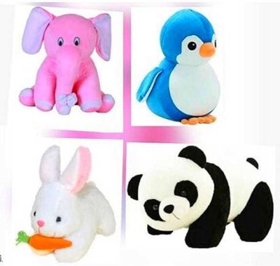 MPR ENTERPRISES Pink Elephant, Panda, Blue Penguin & White Carrot Rabbit Soft toy for Kids Playing teddy Bear in size Of 30 Cm long  - 30 cm(Multicolor)