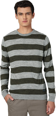 PETER ENGLAND Woven Round Neck Casual Men Green, Grey Sweater