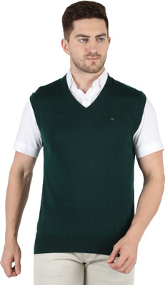 MONTE CARLO Solid V Neck Casual Men Green Sweater