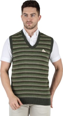 MONTE CARLO Striped V Neck Casual Men Green Sweater