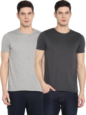 Ap'pulse Solid Men Round Neck Grey T-Shirt