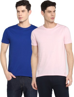 Ap'pulse Solid Men Round Neck Blue, Pink T-Shirt