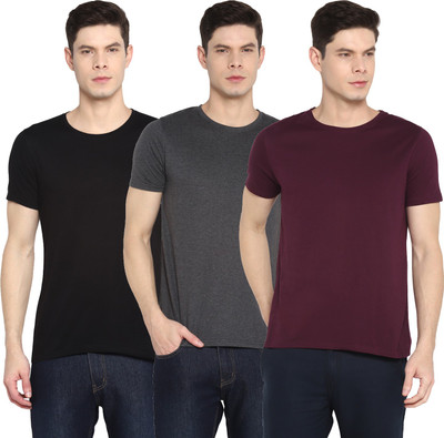 Ap'pulse Solid Men Round Neck Multicolor T-Shirt