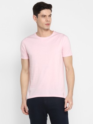 Ap'pulse Solid Men Round Neck Pink T-Shirt