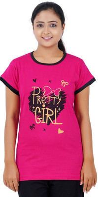 GOKUL FASHION Printed Women Round Neck Pink T-Shirt