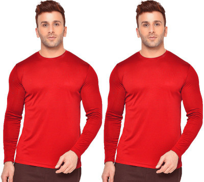 AMSHA Solid Men Round Neck Red T-Shirt