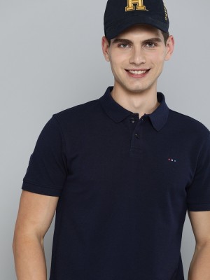 HARVARD Solid Men Polo Neck Dark Blue T-Shirt