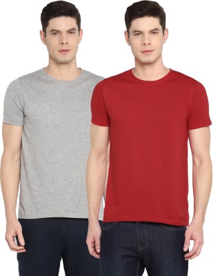 Ap'pulse Solid Men Round Neck Maroon, Grey T-Shirt