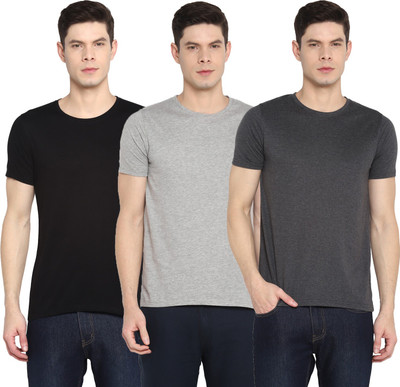 Ap'pulse Solid Men Round Neck Black, Grey T-Shirt