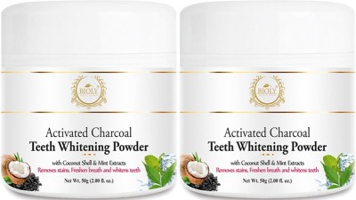 Bioly Activated Charcoal Teeth Whitening Powder for Fresh Breath, Removing Yellow Stains and Whiten Teeth (Pack of 2, 50 GM Each)(100 g, Pack of 2)