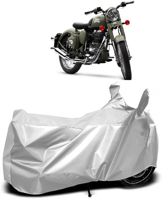 AutoKick Two Wheeler Cover for Royal Enfield(Battle Green, Silver)