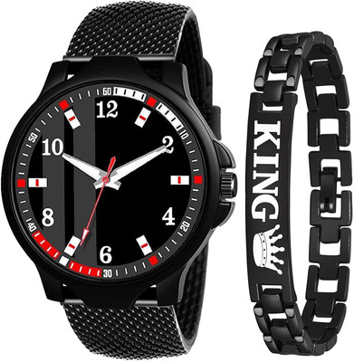 VARNI ENT New Arrival Stylish PU Strap Watch With Stainless Steel King Bracelet Analog Watch  - For Men